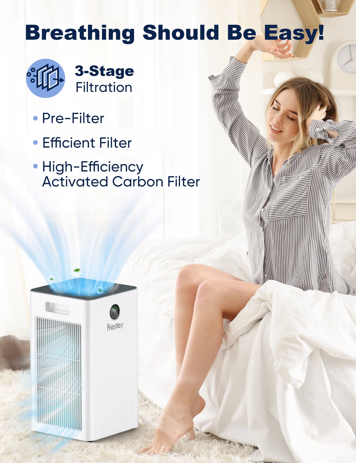 Air Purifiers P360, Air Purifier for Home, Large Room up to 1500 Ft², 3-Stage Filtration System, Removes 99.97% of Particles, H13 True HEPA Filter, Smoke, Allergies and pets, Timer, Sleeping much better