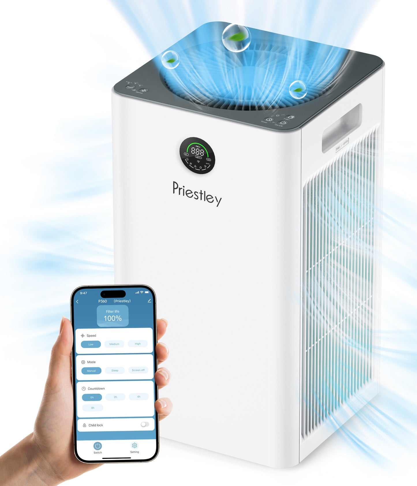 Air Purifiers P360, Air Purifier for Home, Large Room up to 1500 Ft², 3-Stage Filtration System, Removes 99.97% of Particles, H13 True HEPA Filter, Smoke, Allergies and pets, Timer, Sleeping much better